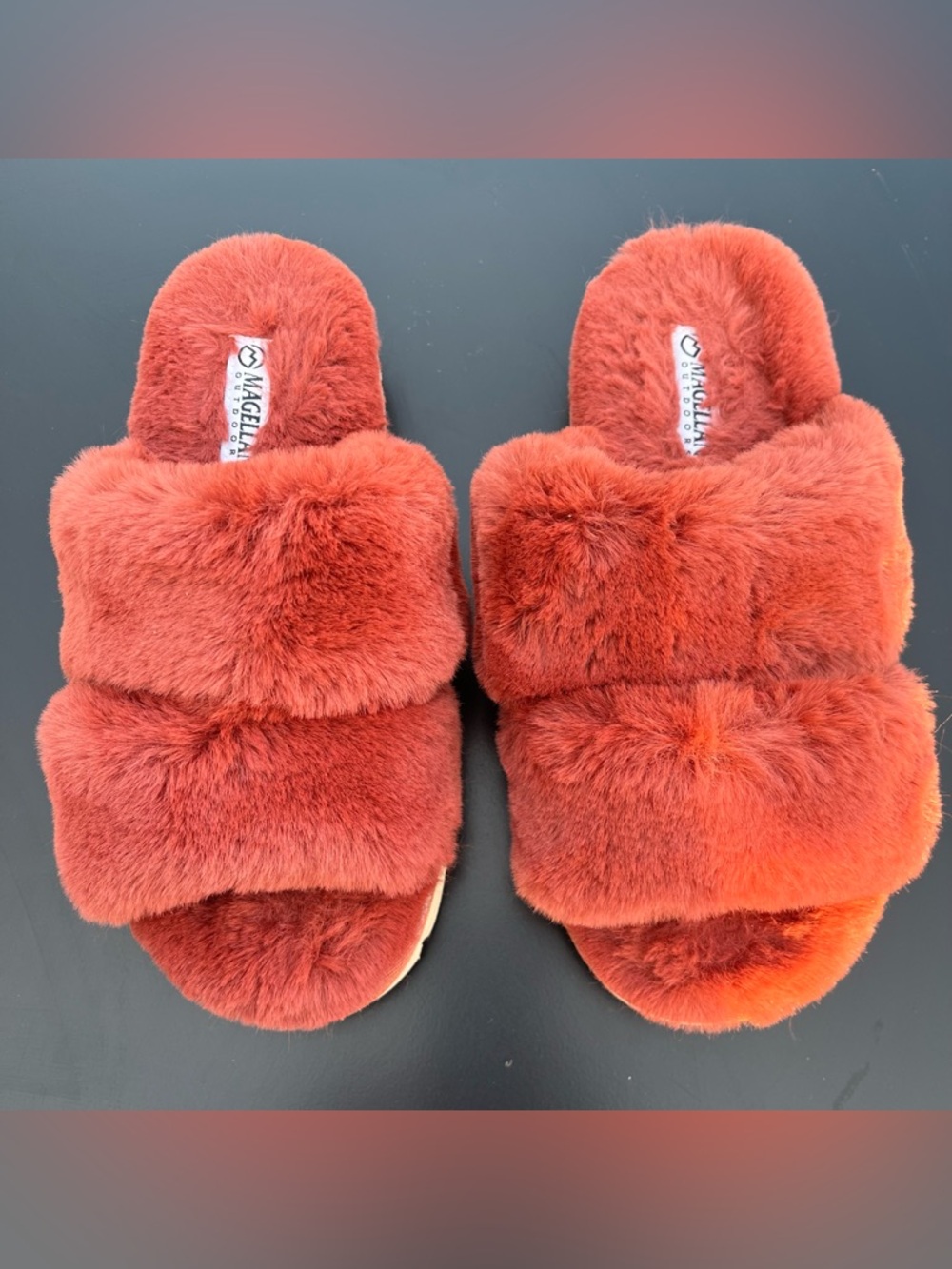Magellan Outdoors Fuzzy Slide Slippers Cozy Plush Indoor/Outdoor- Medium